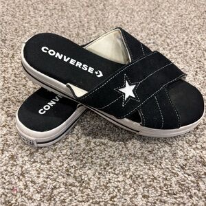 Converse Black and White Slide Sandals with Star Logo